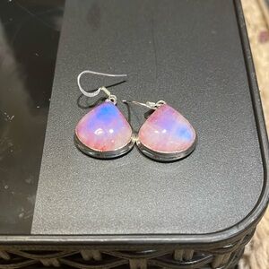 Pink moonstone gemstone sterling silver earrings